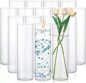 16 Pack Glass Clear Cylinder Vases Tall Floating Candle Holders Cylinder Vase Bulk Clear Flower Vases Center of Wedding Tables (Color: 12 x 3.35 Inch)